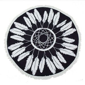 Round Black Feather Beach Towel/Mat/Picnic Blanket